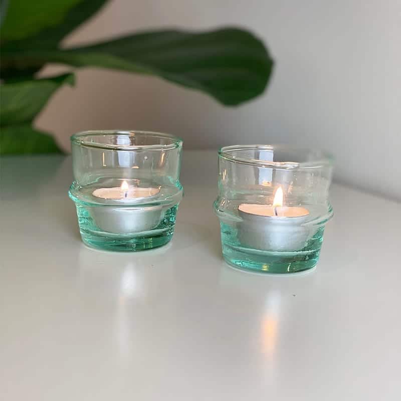 30800011 1.jpg Moroccan handmade glass tealight holders with tealights in them