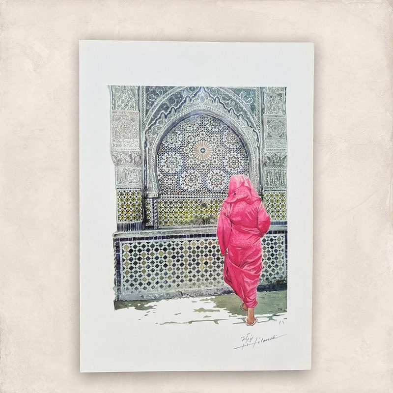 Kvinde I Pink 1.jpg Marokkaans kunstwerk van een vrouw in roze