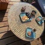 Moroccan stoneware in green marbre with food on top