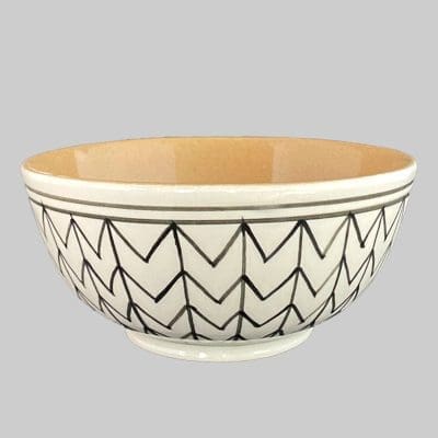 Moroccan handmade bowl in white with black zigzag pattern