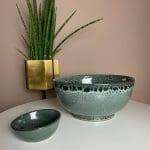 Moroccan stoneware bowls in green marbre