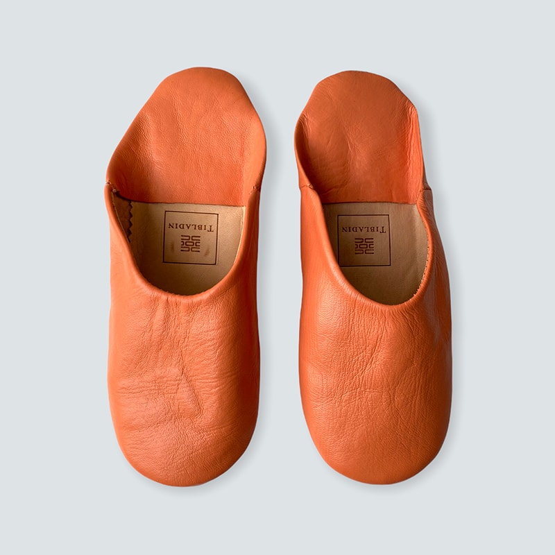 Tibladin Marokkanske Orange Slippers 1 1.jpg Marokkanske håndlavede slippers i orange