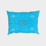 Housse de coussin marocaine en soie de cactus tissée à la main en turquoise