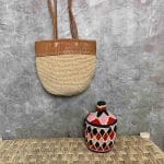 Panier berbère FLEUR motif losange rose