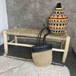 Bench in wood and raffia