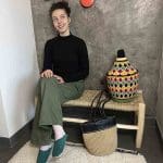 Bench in wood and raffia