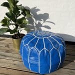 Moroccan leather pouf in a beautiful majorelle blue