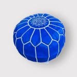 Moroccan leather pouf in a beautiful majorelle blue