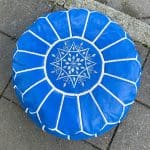 Moroccan leather pouf in a beautiful majorelle blue