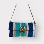 Handtas in blauwtinten DELPHINE van zachte veloursstof