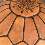Moroccan pouf light brown with dark brown stitching