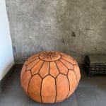 Moroccan pouf light brown with dark brown stitching