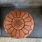 Moroccan pouf light brown with dark brown stitching