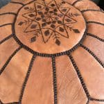 Moroccan pouf light brown with dark brown stitching