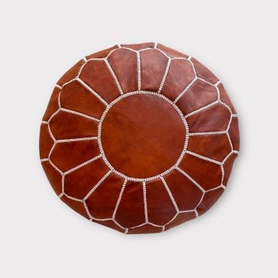 Pouf marocain de couleur cognac clair sans motif au milieu