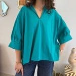 Shirt ANGEL TIDE_ turquoise blue shirt with sewn-on angel wings on the back