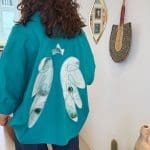 Shirt ANGEL TIDE_ turquoise blue shirt with sewn-on angel wings on the back
