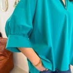 Shirt ANGEL TIDE_ turquoise blue shirt with sewn-on angel wings on the back