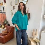 Shirt ANGEL TIDE_ turquoise blue shirt with sewn-on angel wings on the back