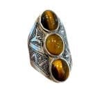 Tigerøje_maroc stor sølv ring med tre store tigerøje sten.