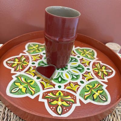 painted wooden tray_TERRA in dusty terracotta and green colors