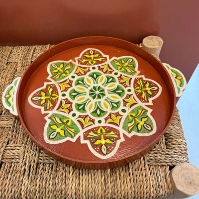 painted wooden tray_TERRA in dusty terracotta and green colors