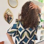 Jacke_NAHLA in Satin mit Blau und Grün mit kurzen Ärmeln
