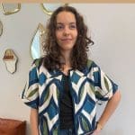 Jacke_NAHLA in Satin mit Blau und Grün mit kurzen Ärmeln