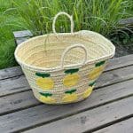 LEMON LOVE_Korbtasche - Weidenkorb mit aufgestickten 6 gelben Zitronen mit grünen Blättern