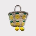 LEMON LOVE_Korbtasche - Weidenkorb mit aufgestickten 6 gelben Zitronen mit grünen Blättern