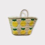 LEMON LOVE_Korbtasche - Weidenkorb mit aufgestickten 6 gelben Zitronen mit grünen Blättern
