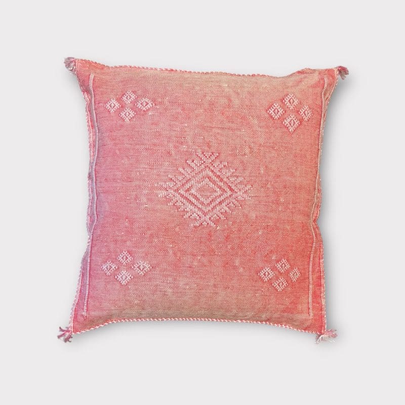 red motif 2. Cactus silk pillowcase with light green patterns.