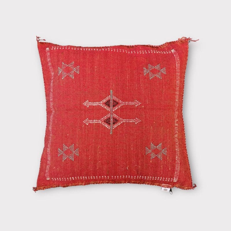 red motif 1. Cactus silk pillowcase with light green patterns.