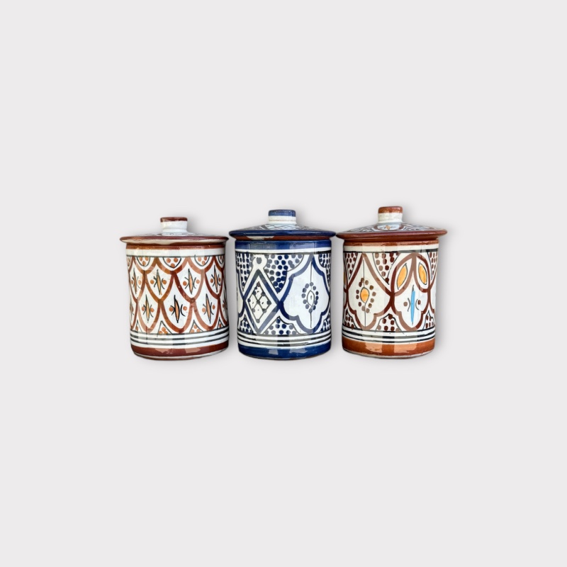 krukker med flads låg flere farver Moroccan jars with flat lids, several colors