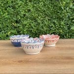 Beautiful Moroccan ceramic bowls in three different variations, each with a traditional Moroccan pattern in fine colors. Measures 20 cm. in diameter and is handmade in Morocco.