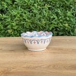 Beautiful Moroccan ceramic bowls with the traditional Moroccan pattern in light blue with red details. Measures 20 cm. in diameter and is handmade in Morocco.