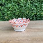 Beautiful Moroccan ceramic bowls with the traditional Moroccan pattern in orange. Measures 20 cm. in diameter and is handmade in Morocco.
