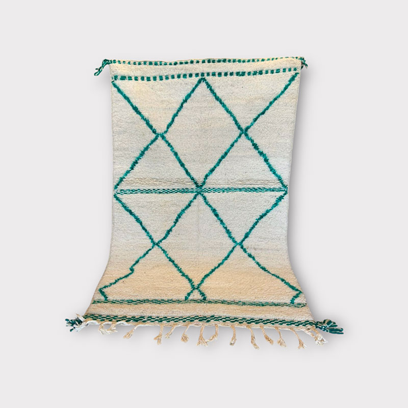 Beni-Ouarain-tæppe_AZURA_6 Tapis Azura Beni Ourain. Léger, motif losange turquoise - 100 x 164 cm