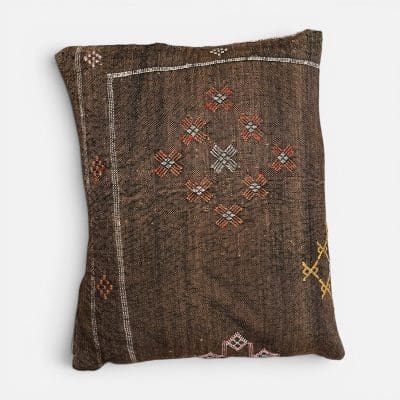 Bruine zijden kussensloop met cactusmotief, 55x66 cm